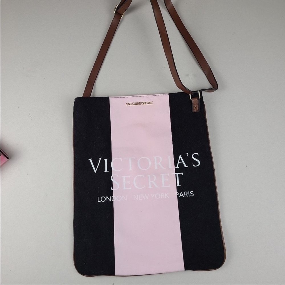 NWT-Victoria's Secret Colorblock Pink Black Brown Gold Pleather Tote